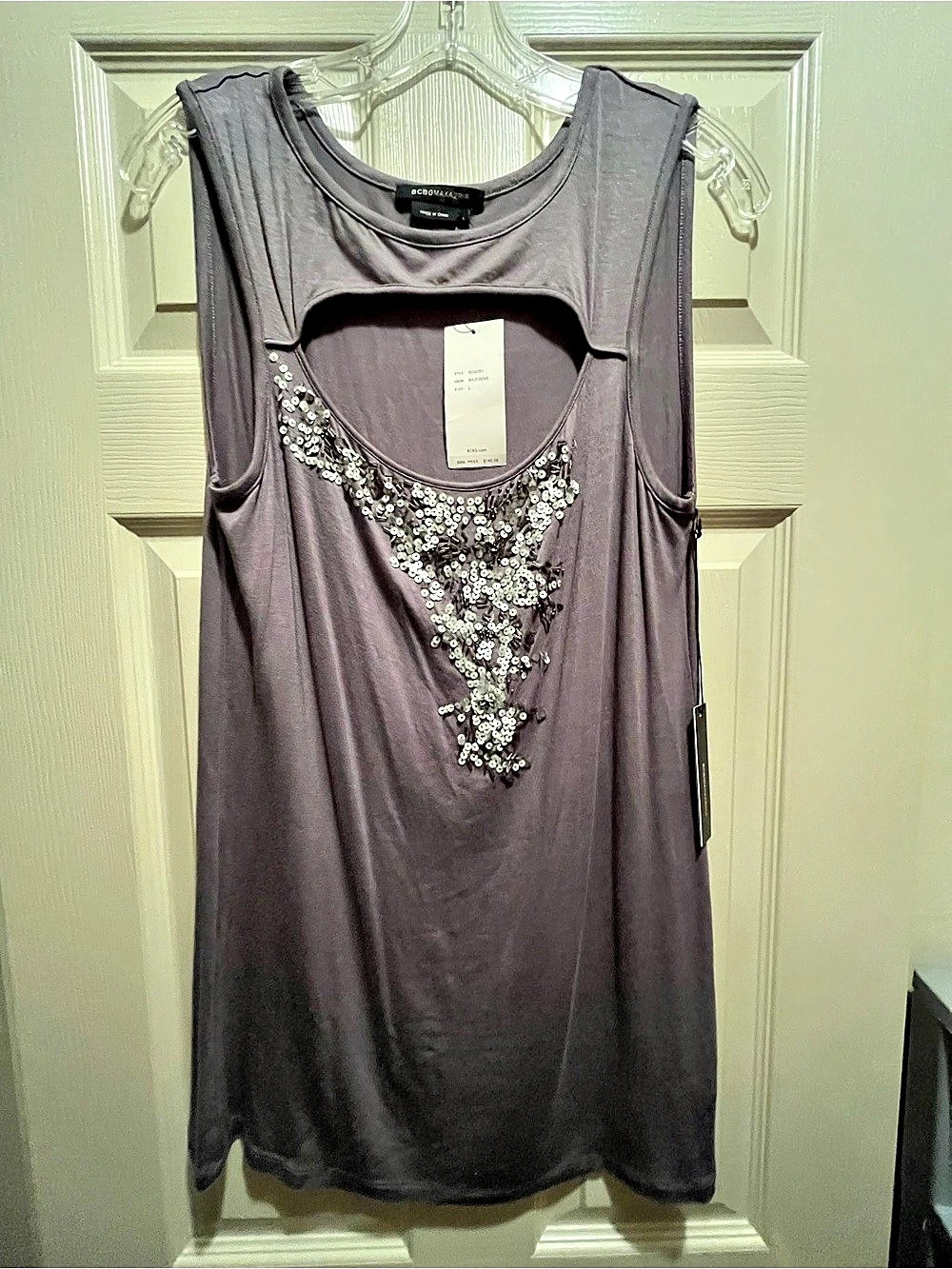 BCBGMAXAZRIA Embellished Tank Top in Purple Large NWT